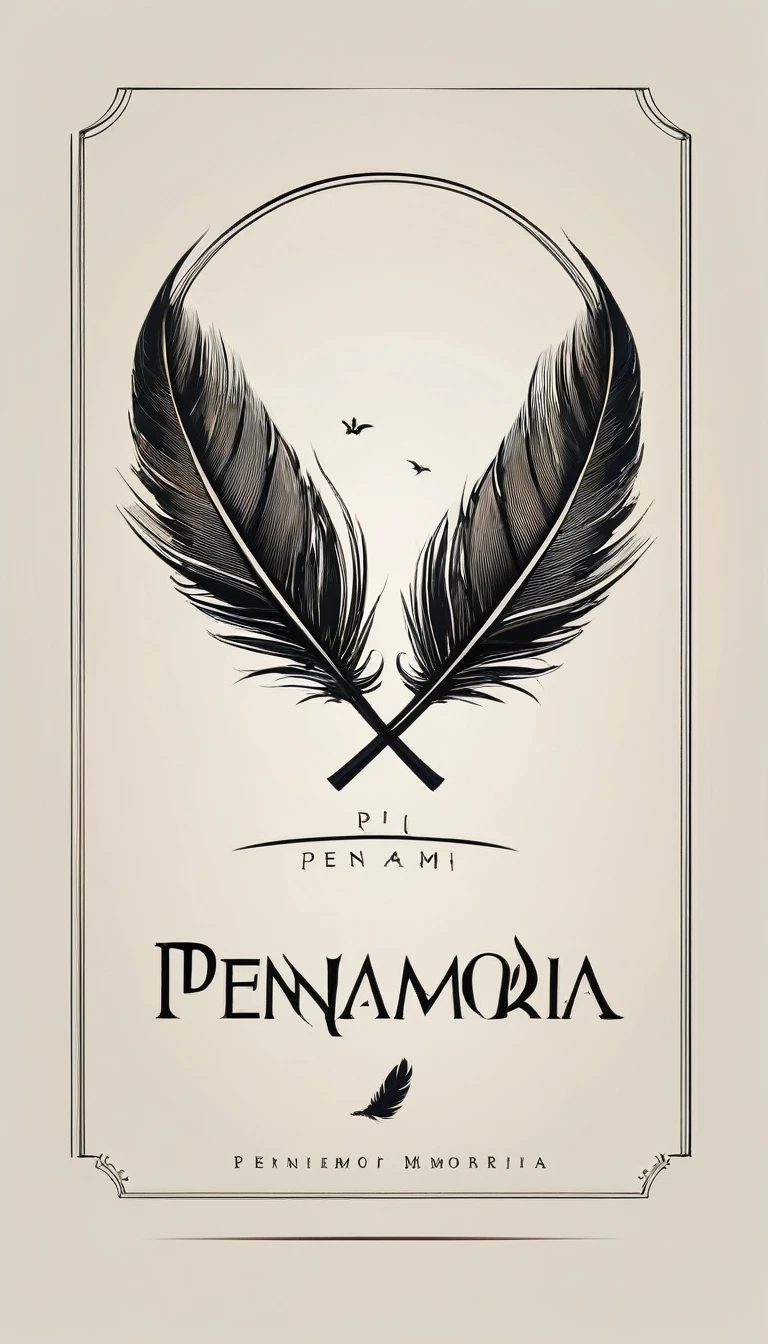 Create a minimal, modern, simple, inspirational, memorable, dream like logo design of a boy and a feather for the brand “Penamemoria".