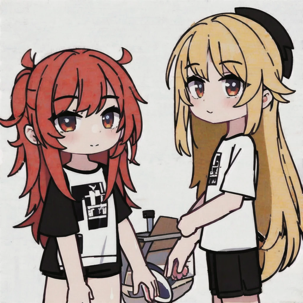 1 girl, looking at viewer, White background, White T-shirt, black shorts, hands to the side