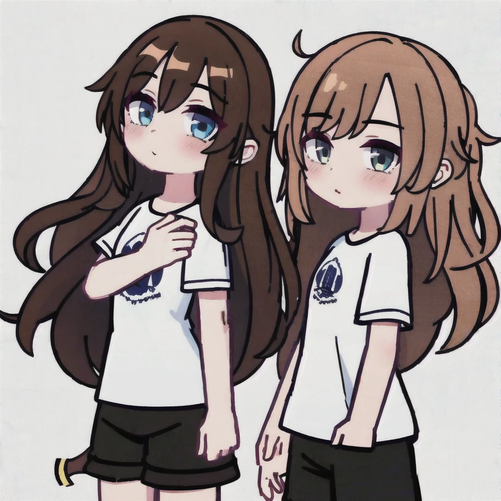 1 girl, looking at viewer, White background, White T-shirt, black shorts, hands to the side
