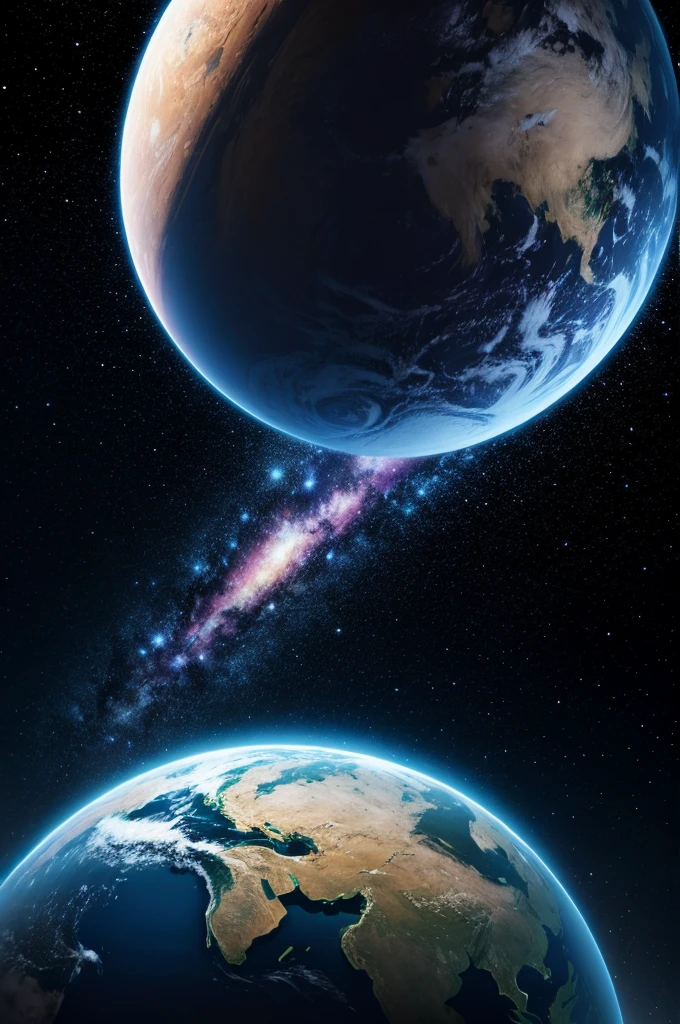 realistic planet, neon, galaxy and stars background