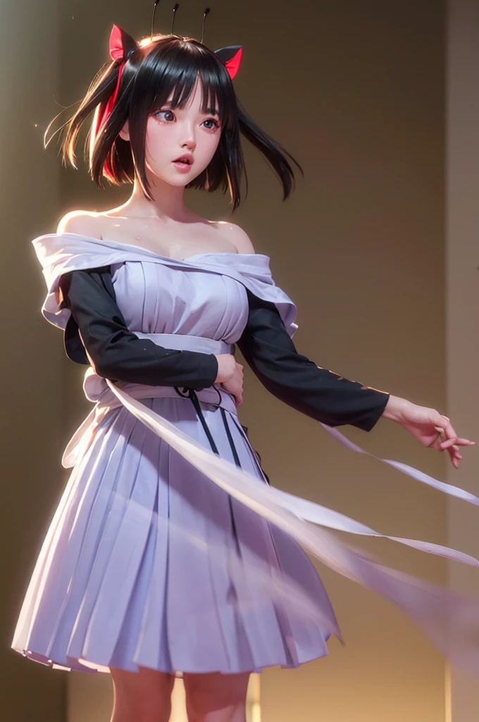 Nino nanaco、short hair, Twin tails、Random color hair、 blue eyes, hair ornaments, Hair Ribbon, blunt , Both sides up, butterfly hair ornaments, skirt,Off the shoulder、Random color see-through kunoichi costume、Japanese see-through female samurai costume、See-through female ninja costume,, Open clothes, Collared dress emphasizes cleavage、胸の谷間のSweat is noticeable、Professional lighting light reflection、 looking at viewer, (masterpiece:1.2), Highest quality, High resolution, unity 8k wallpaper, (figure:0.8), (Beautiful fine details:1.6), Highly detailed face, Perfect lighting, Highly detailed CG, (Perfect hands, Perfect Anatomy),heavy rain、heavy rainで全身びしょ濡れ、heavy rainで全身びしょ濡れの服、High heels、 ((Perfect handsの形))、(Perfect foot shape、Embarrassed expression、blush、Gestures to seduce a man、Shining Sweat、Perfect Skin,Sweat is noticeable、太もものSweat is noticeable、 Fair skin,Tight waist, Sweating profusely、Sweaty hair、Sweaty clothes、Sweaty、Visible sweat、rain-wet hair、A vast Western church with stained glass windows、Holding a Japanese sword、Athlete System、cherry blossoms