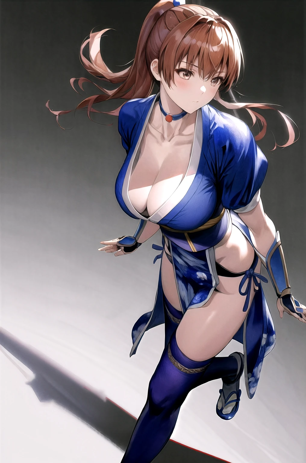 masterpiece, Highest quality, High resolution, One Girl, Kasumi, Blue kimono 、Knee-high socks、Long gloves