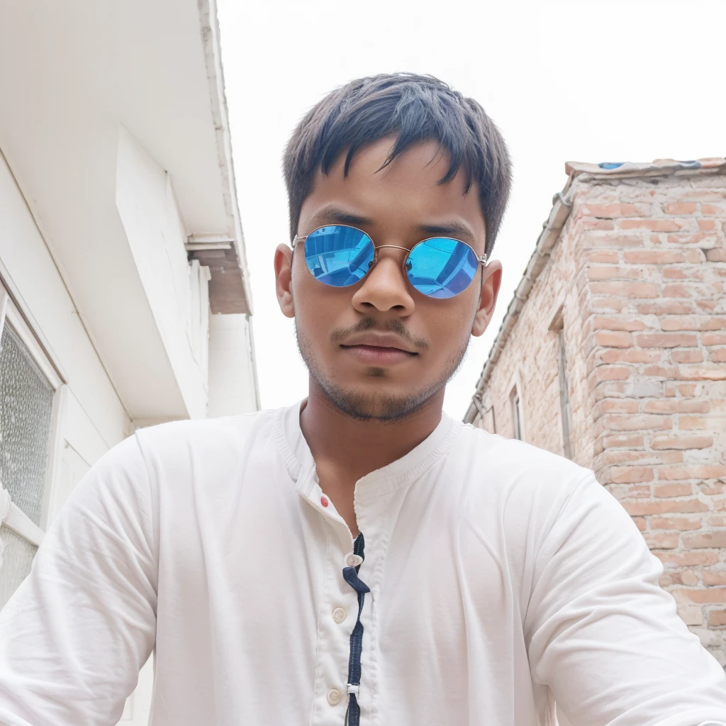 Realistic portrait of a seven-year-old boy, He wears a red shirt . His face is childish and exploratory . He goes out cautiously into the garden of the house, A small cat is among the bushes and he touches it cautiously ,Not facing the camera,, Hair is untidy ,