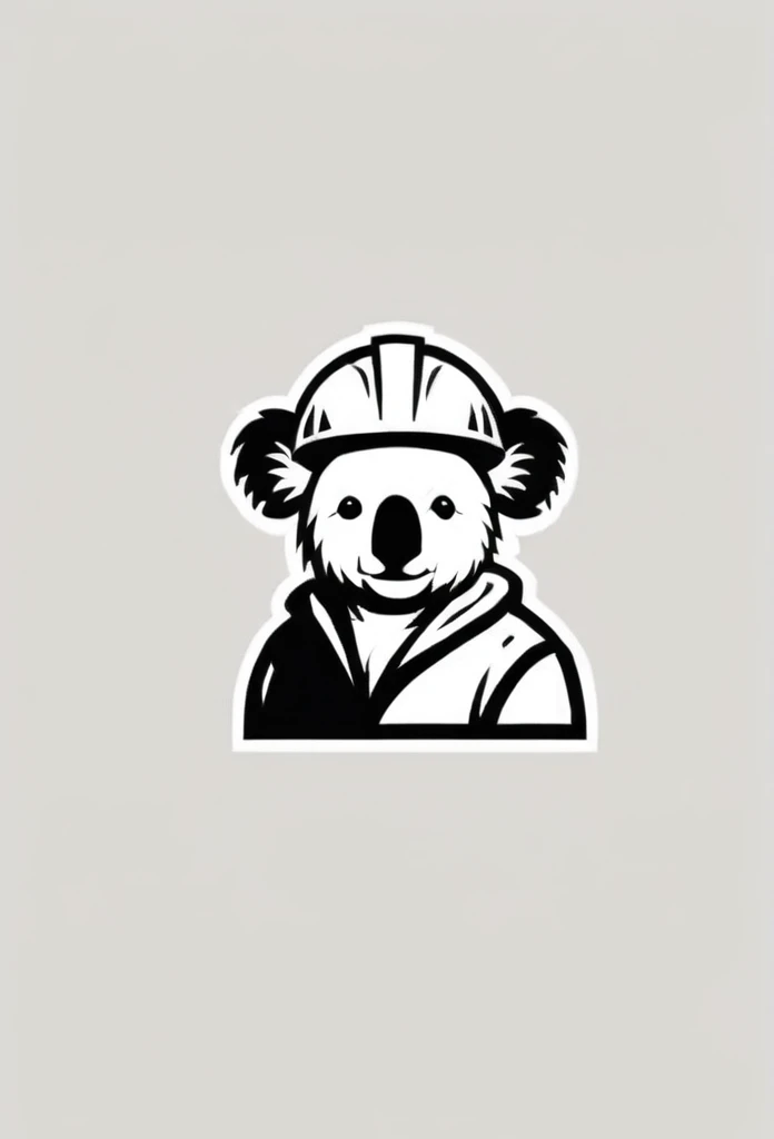 Demolition site company logo koala wearing a helmet、A logo that makes it clear that it is a demolition company. A very cool, chic and modern design. Monotone background is white.