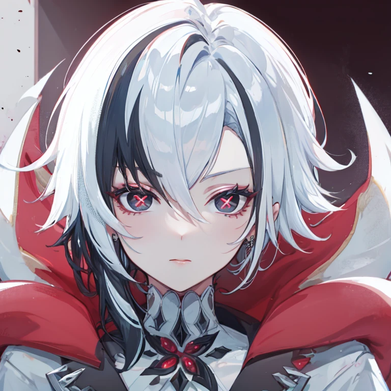 Pizza, heart, pizza italian,  arlecchino gi,x-shaped pupils,multicolored hair,black hair,hair between eyes,short hair white hair,streaked hair,earrings,jewelrybangs,red lips,grey hair, Score_9, Score_8_up, Score_7_up, Score_6_up, Score_5_up, Score_4_up, BREAK,1girl in full growth, best quality, masterpiece, ultra-detailed, high quality,good quality,1 girl,(master piece,high resolution, ultra detailed,8K,16K),look at viewer