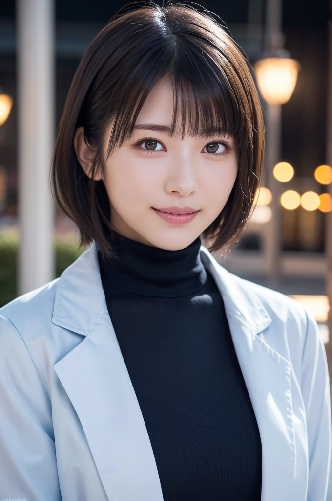 One Girl, (White coat, Light blue turtleneck:1.2),
(RAW Photos, Highest quality), (Realistic, Photorealistic:1.4), Tabletop,
Very delicate and beautiful, Very detailed, 2k wallpaper, wonderful, In detail, Very detailed CG Unity 8K 壁紙, Super detailed, High resolution,
Soft Light, Beautiful detailed girl, Very detailed目と顔, Beautifully detailed nose, Beautiful attention to detail, Cinema Lighting,
(plein air:1.3), illuminated fountain at night, Reflection of light, It's snowing,
Perfect Anatomy, Slender body, small,
Straight Short Hair, bangs, View your viewers, smile