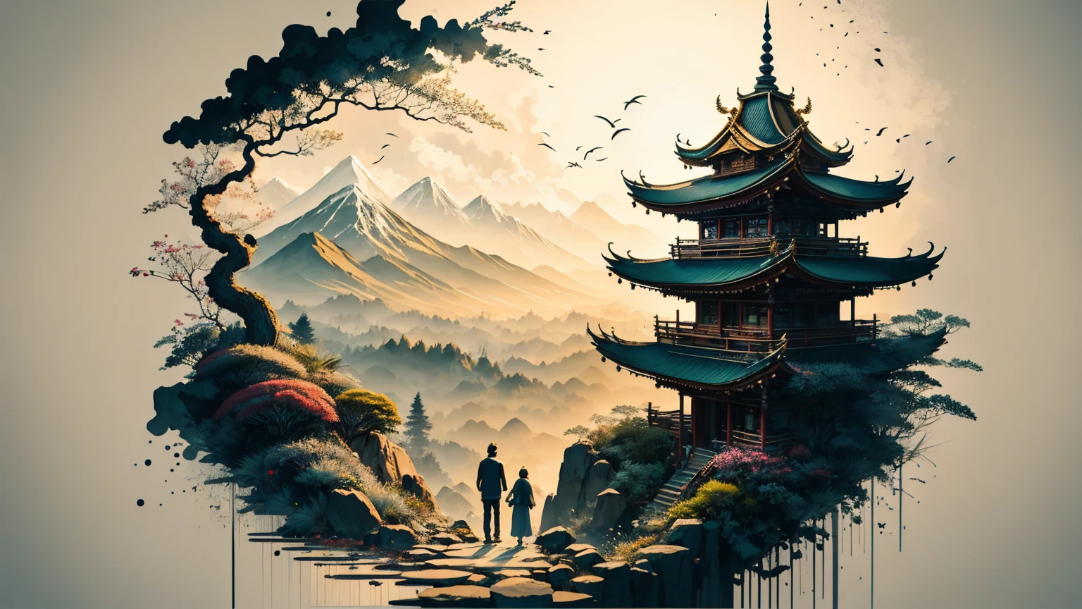absurd，high resolution，Ultra Detailed，（1 Girl：1.3）， sunder ，Design a beautiful temple scene，intricately detailed buildings，Lush garden，and a sense of peace and spirituality。 sunder ，创造一个sunder坏性恶魔的形象，Has terrible characteristics，The power of darkness，And a desire for chaos and destruction。 sunder ，Designing images with fisheye lens effect，Capture a wide field of view with a unique curved perspective。 sunder ，Create a rooftop view in an urban setting，Features panoramic city views、Dramatic skyline and sense of elevation。 sunder ，Illustrate the tender moment between parent and child，Capture their bond、Love and connection。 sunder ，utilisant le pointillisme pour illustrer les images，Carefully place tiny color dots，to create a cohesive and visually stunning whole。