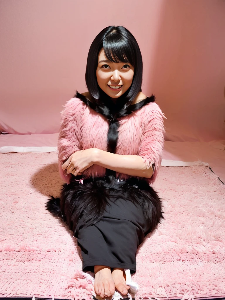 fluffyの毛皮。fluffy。((gorgeous))(smile)(((Pair of women、Pink feminine room、Harem、Beautiful black hair)))。((dress、Fluffy carpet))。Arms outstretched、Armpits。Photos of women wearing fur coats。Brown fur cape。Fisheye Lenultiple women。Black leather bondage))