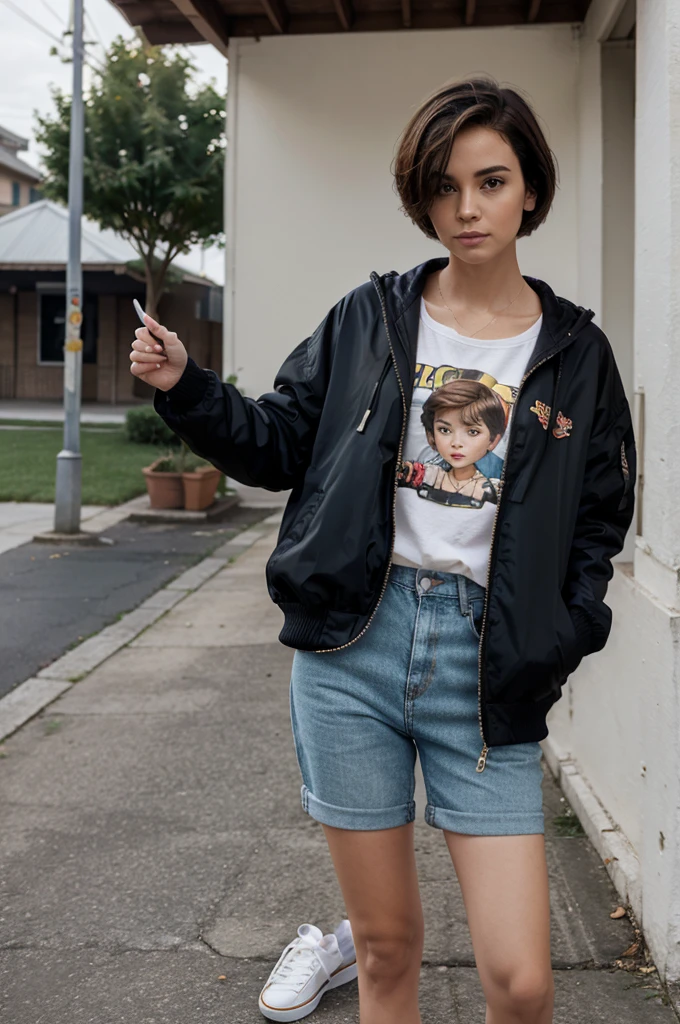 4k caricature of short hair wearing shoes and hodie jacket