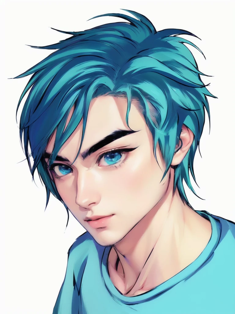 anime boy with blue hair and green eyes looking at the camera, anime portrait of a handsome man, anime handsome man, young anime man, 2 d anime style, male anime style, anime style portrait, tall anime guy with blue eyes, anime boy, anime style character, stunning anime face portrait, face anime portrait, anime character portrait, handsome anime eyes
