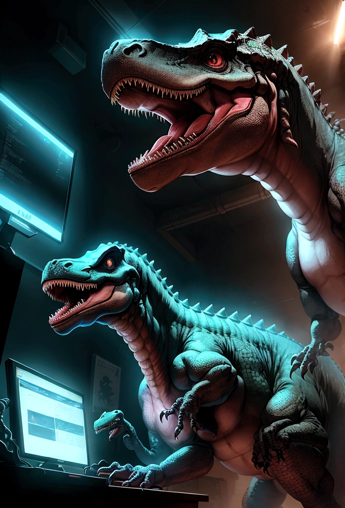 a dinosaur with a computer played video game