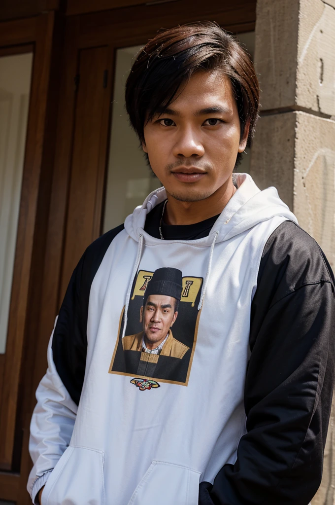 4k caricature of Indonesian guy wearing a hodie jacket
