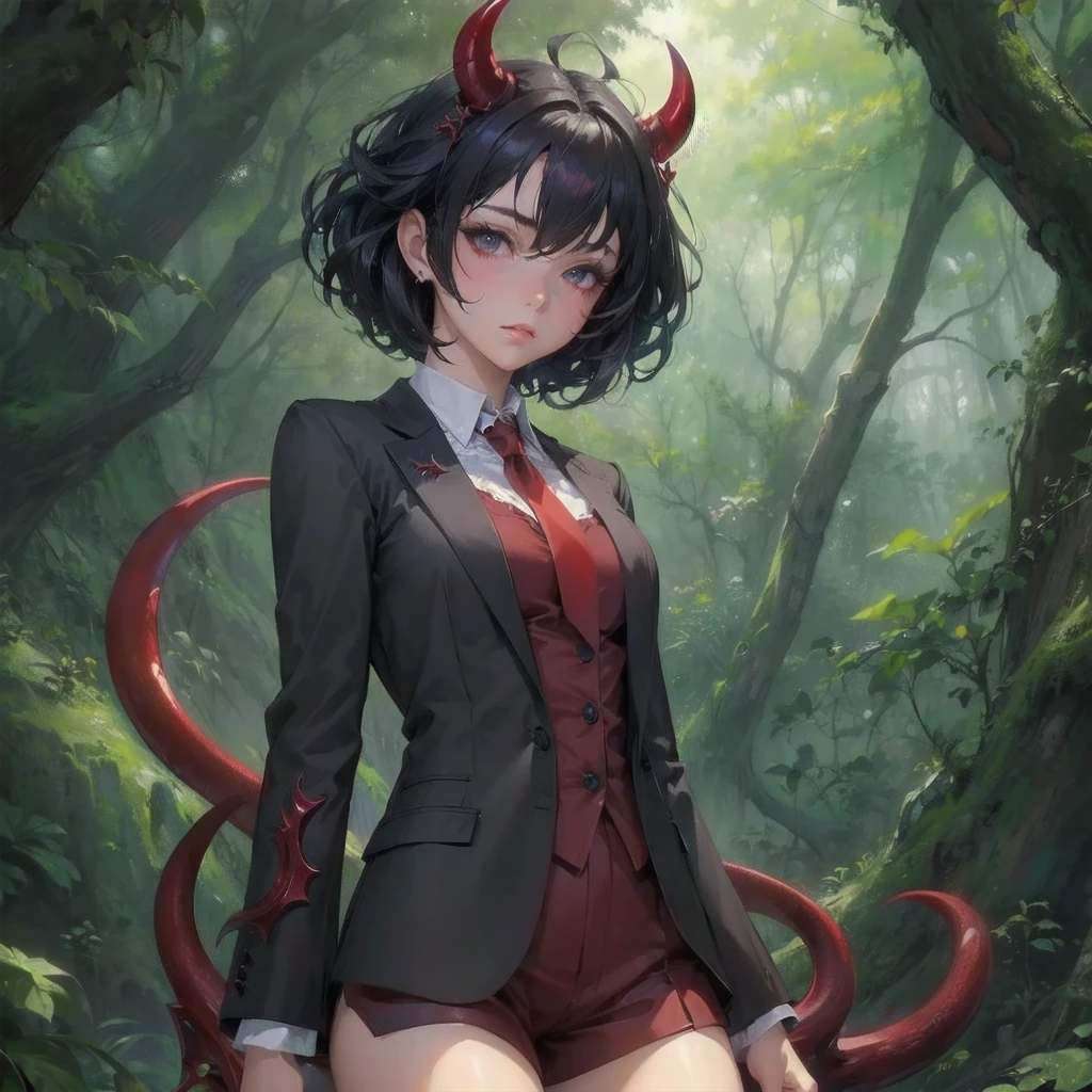 masterpiece, (textured skin), best quality, gorgeous beautiful girl, (a female devil),,detailed clothes,large breasts,narrow waist,, (beautiful face), cinematic lighting, (fantasy anime art ),