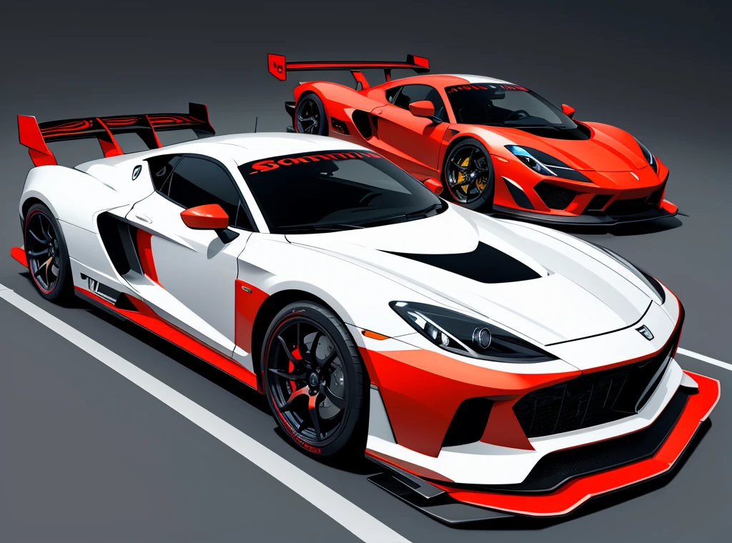 Sports car painting, Automotive design art, Vehicle illustration, Sports car, Beautiful line drawing, Unpainted, Red and black painted, Impressive detailed art style, Lines only, Line drawing HD, High contrast illustration, Sports car, Car design, Sponsor sticker, HD Vector art, Sports car,
