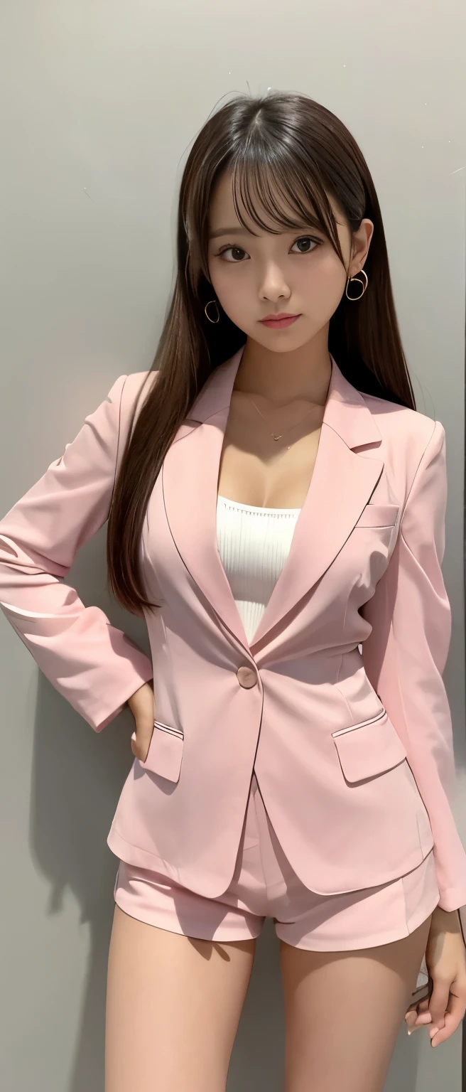 Tall and cute idol girl、whole body、Good style、、、、、、、、、、Tanned thick legs、、Shiny pink honeycomb mini suit、Neat and clean idol face、、