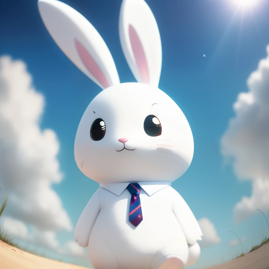 there is a white rabbit wearing a tie, cute anthropomorphic bunny, electrixbunny, anthropomorphic rabbit, bad bunny, bunny suit, cool sun, wearing a bunny suit, rabbit, closeup 4k, rabbit_bunny, white rabbit, high fov