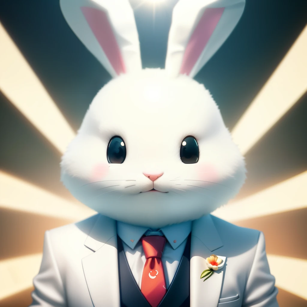 there is a white rabbit wearing a tie, cute anthropomorphic bunny, electrixbunny, anthropomorphic rabbit, bad bunny, bunny suit, cool sun, wearing a bunny suit, rabbit, closeup 4k, rabbit_bunny, white rabbit, high fov