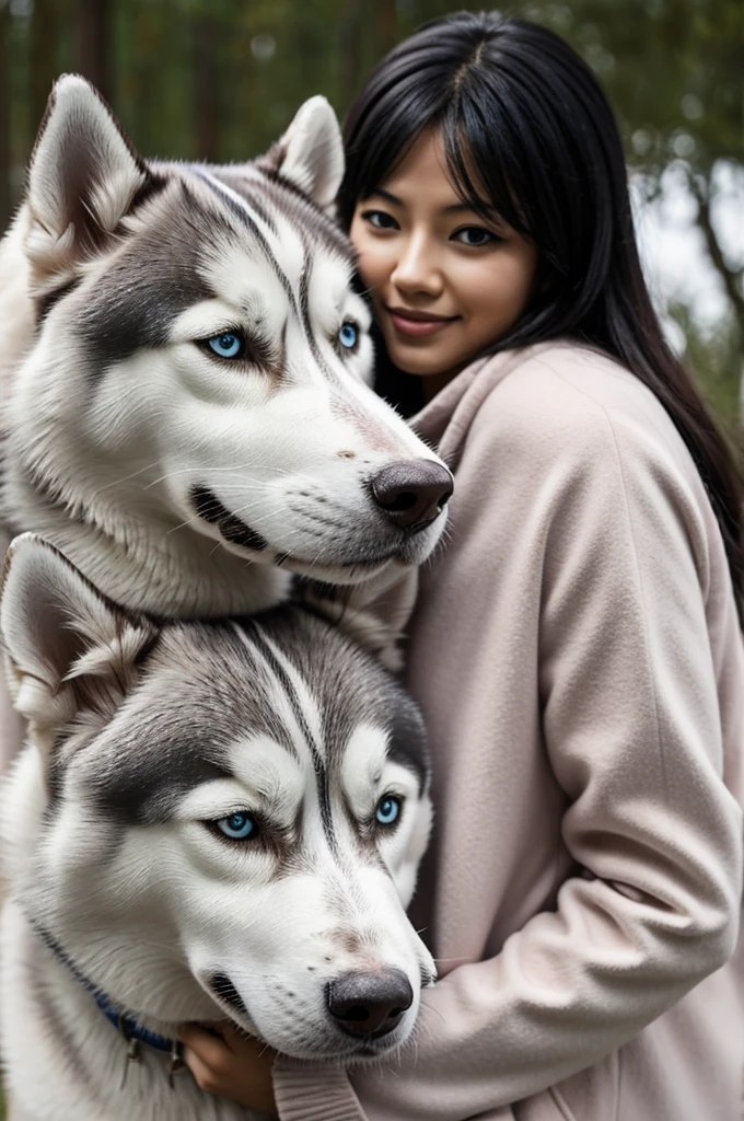 A woman rescued Siberian Husky Dogs