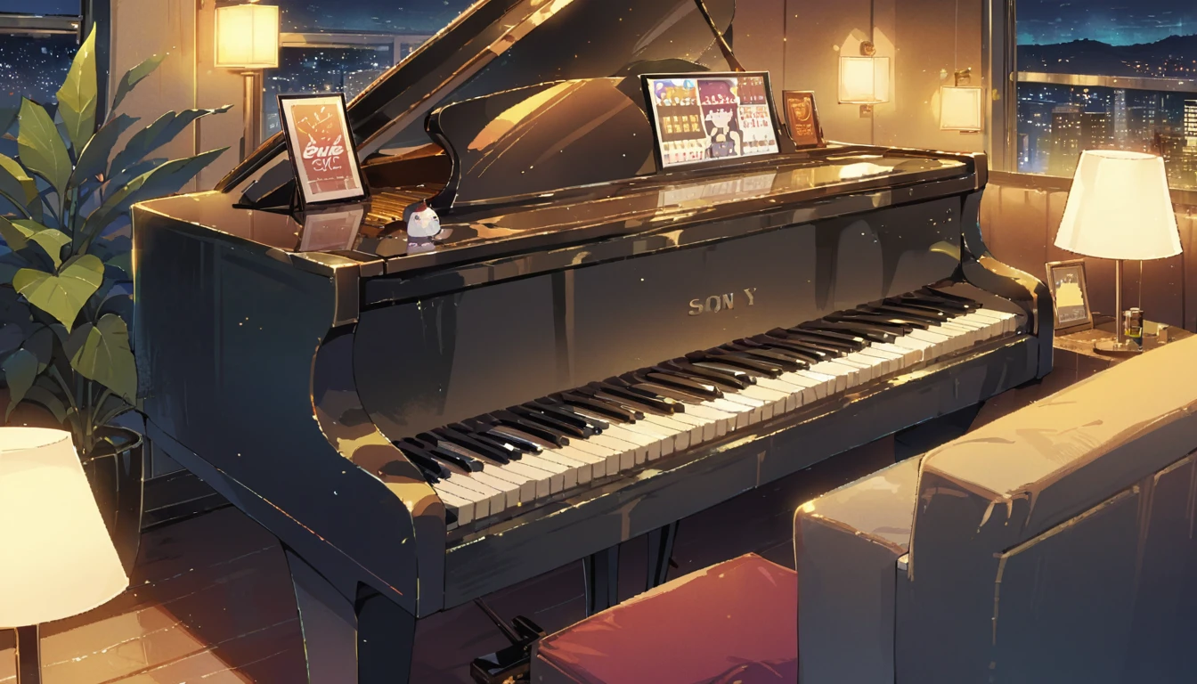 ((anime:1.4,illustration)),(masterpiece, top quality, best quality),(ultra-detailed, absolutely resolution),((16k, high res)), (((piano, night lounge, lamp, counter, bar)) ((cozy lofi illustration:1.4)), ((anime:1.4, illustration)),(masterpiece, top quality, best quality),(ultra-detailed, absolutely resolution),((16k, high res)) BREAK {lofi art, style of Laurie Greasley, style of Makoto Shinkai, anime aesthetic}, BREAK { (produces images with information than 40 million pixels with cinematic-like detailed textures shot on a Sony SLR).}