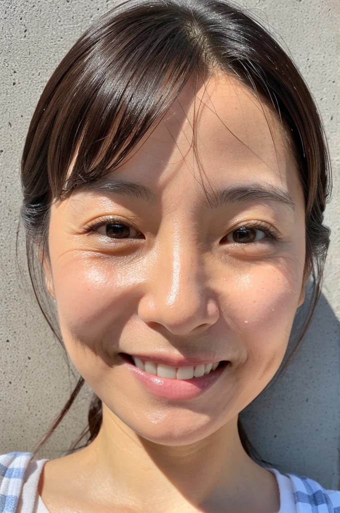 ((Highest quality)), ((masterpiece)), (detailed), Japanese, 40 years old, Beauty, Front face,smile, Nagoya,Facial wrinkles,,part-time job
