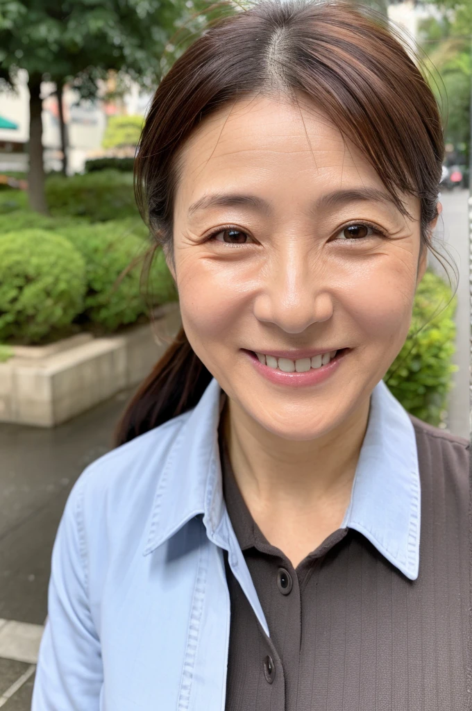 ((Highest quality)), ((masterpiece)), (detailed), Japanese, 40 years old, Beauty, Front face,smile, Nagoya,Facial wrinkles,,part-time job