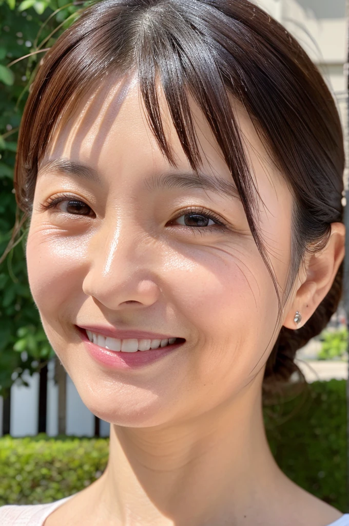 ((Highest quality)), ((masterpiece)), (detailed), Japanese, 40 years old, Beauty, Front face,smile, Nagoya,Facial wrinkles,,part-time job