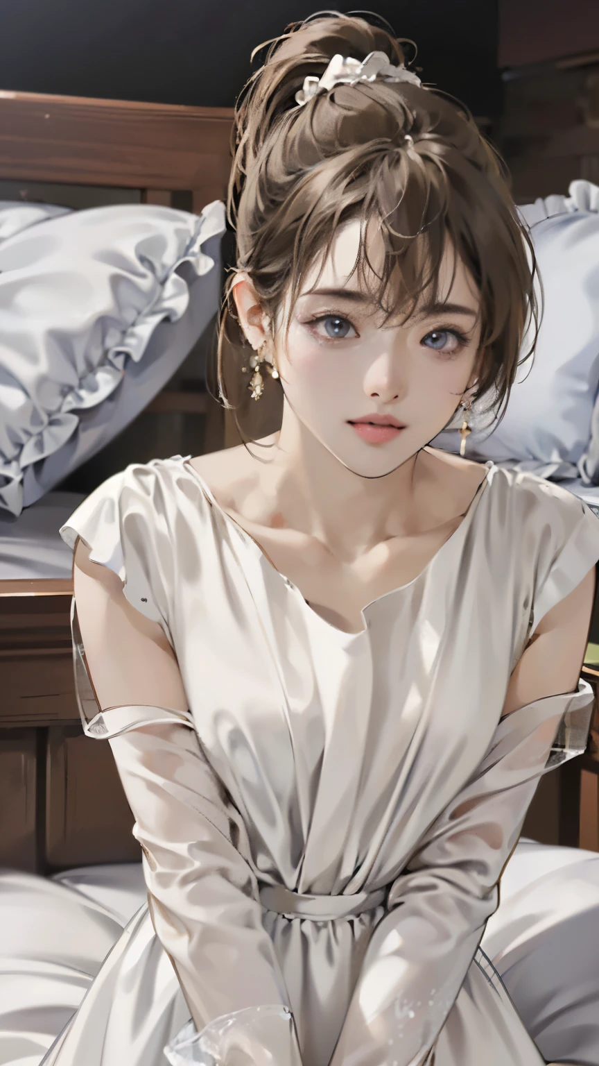 (8K、Raw photo、Highest quality、Masseter muscle area:1.2)、Ultra-detailed、Ultra-high resolution、(Realistic、Realistic photos:1.37)、Portrait、High-resolution RAW color photos、Professional photography、hVery detailed and beautiful、Very detailed、8K Picture Wallpaper、Amazingly detailed、Large file size、Official Art、HVery detailed CG Unity 8K wallpapers、hVery detailed beautiful girl、Very detailed顔、Very detailed目、Very detailed皮膚、Very detailed指、hVery detailed nose、Very detailed詳細な口、Perfect Anatomy、Detailed Background、Detailed clothing、1 girl、(20:1.2)、20th Generation、cute、Realistic bPetite、White skin、Glowing Skin、The body is slim、Black-haired、((short hair))、((ponytail))、(Blunt bangs: 1.2)、cute、Zola々right、cute faces、A vivid face、Delicate eyes、Source Order、((Bedroom))、((A woman in a modest white dress))、(((Full nudity)))、((Woman on all fours in bed:1.5))、((Full Body Shot))、((A dreamy look))、((Attractive pose))、Earrings、necklace、Looking into the camera、Cowboy Shot、Positive、Standing posture、Contrapo、Dynamic Lighting、((Firm D-cup milk))、