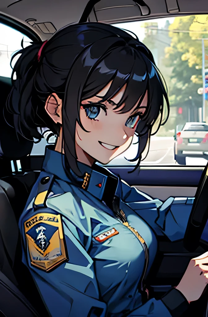 Girl in combat uniform,Driving a car,smile