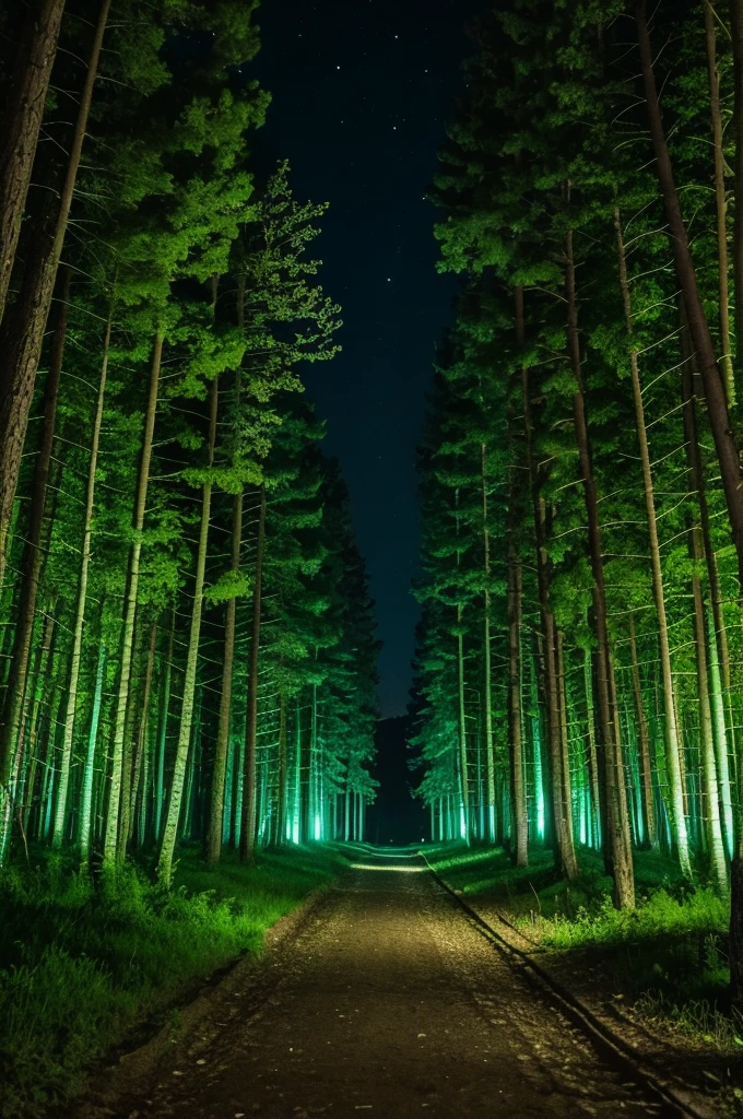 Summer forest at night with no one around
