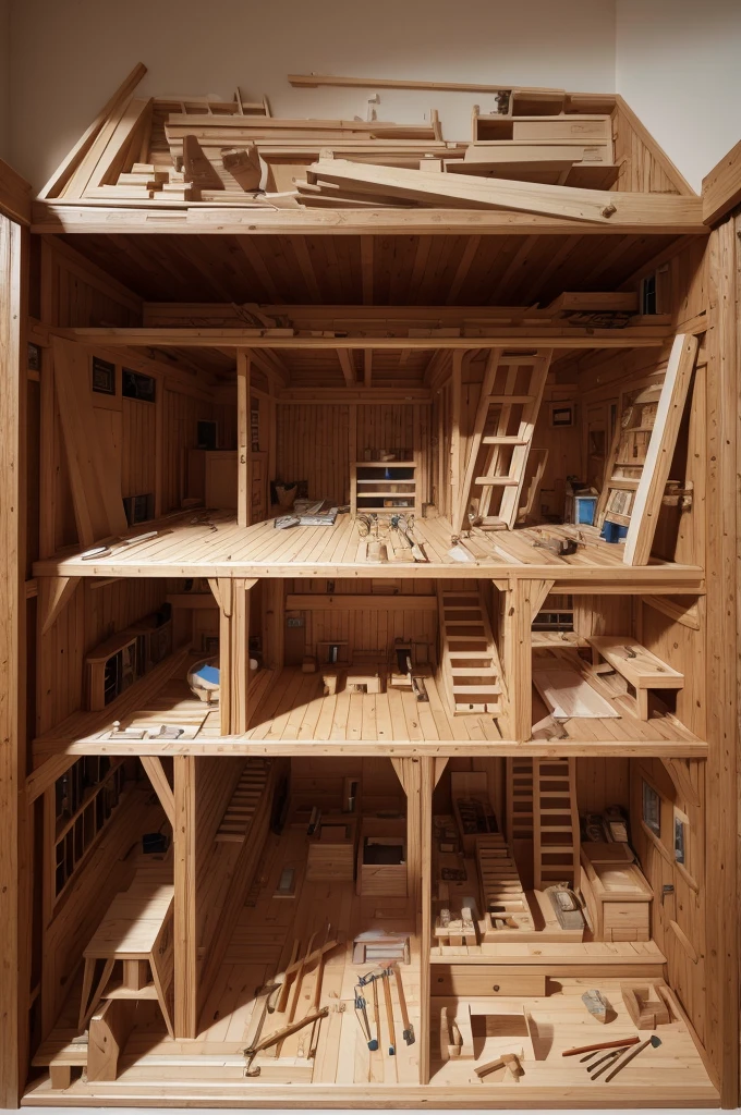Images of Noah building the ark, with details of tools and wood.