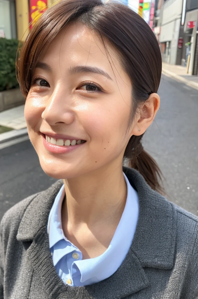 ((Highest quality)), ((masterpiece)), (detailed), Japanese, 30 years old, Beauty, Front face,smile, Nagoya,Facial wrinkles,,part-time job