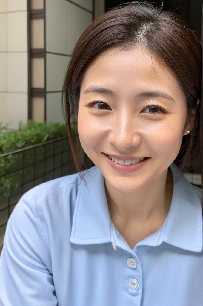 ((Highest quality)), ((masterpiece)), (detailed), Japanese, 30 years old, Beauty, Front face,smile, Nagoya,Facial wrinkles,,part-time job