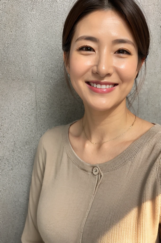 ((Highest quality)), ((masterpiece)), (detailed), Japanese, 30 years old, Beauty, front,smile, Nagoya,Facial wrinkles,Natural Photography,part-time job