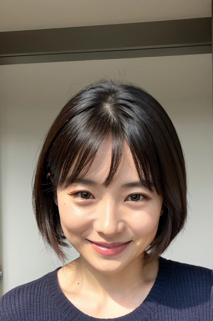 ((Highest quality)), ((masterpiece)), (detailed), Japanese, 30 years old, Beauty, front,smile, Nagoya,Facial wrinkles,Natural Photography,part-time job