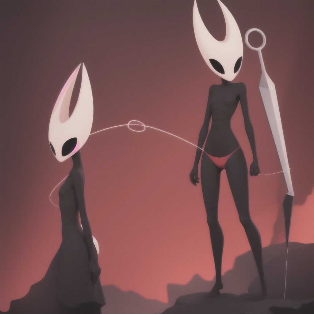 hornet, cute, chibi, no feet, furry girl, slim,anthro, needle weapon, thread, standing,He stands straight, his legs are closed, , solo, red panties, red bra, (best quality), (detailed dark cave background:1.2), looking at viewer, flat colors, medium breasts, no nipples, no vagina, sexy body, abs