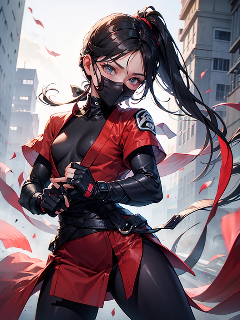 A ninja's masterpiece, por Aase Berg, high contrast color details, black andwhite, anime styling, Japanese theme, hyperdetailed, ultra quality, 4K, complex lighting, Bright dark, white background with one color paint stains, drawing line made with 0.Caneta Rottring 5mm