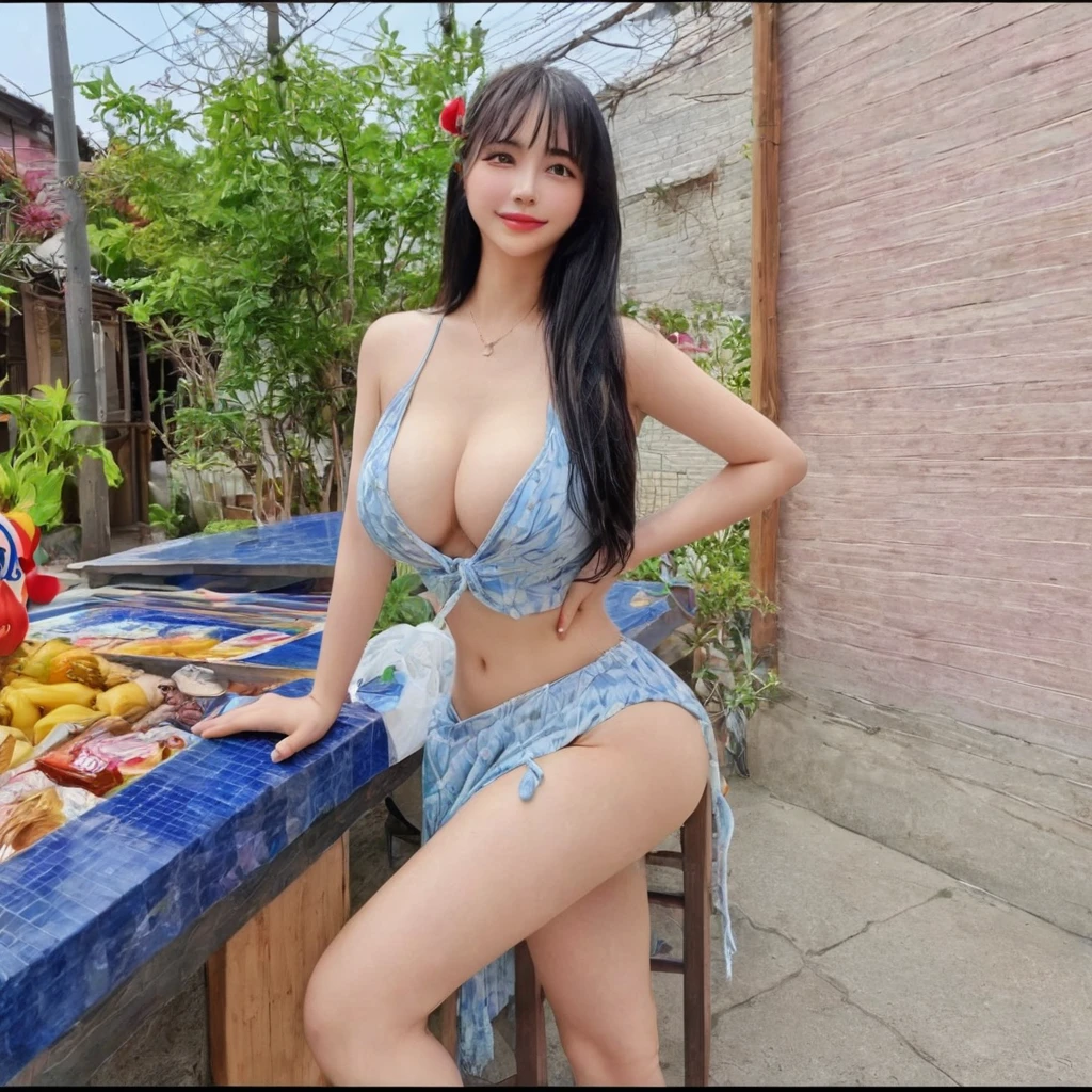 Tabletop, Highest quality, figure, Super detailed, In detail, High resolution, 8k wallpaper, Perfect dynamic composition, Beautiful attention to detail, Summer Dresses,Medium Hair, Big Breasts, Natural color lip, Random sexy poses,smile,Aoyama Street Walk、20-year-old girl、Black Hair, chest, chestの谷間, 