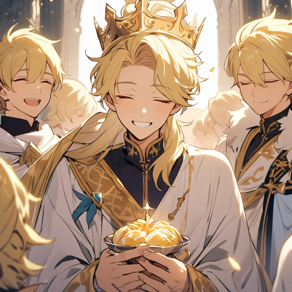 male, handsome, smilling, blond hair, closing eyes, god, prince
