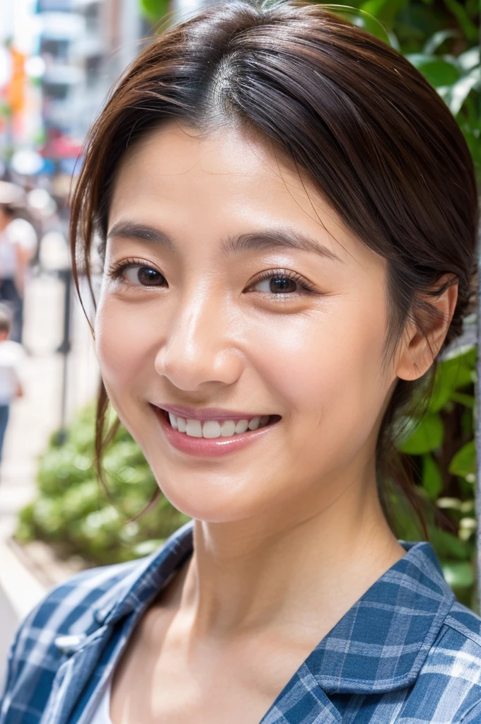 ((Highest quality)), ((masterpiece)), (detailed), Japanese, 30 years old, Beauty, front,Diagonal orientation、smile, Nagoya,Facial wrinkles,Natural Photography,part-time job