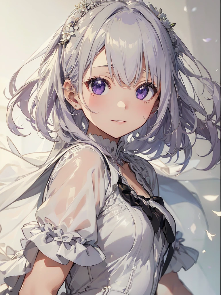 Masterpiece,1. Girl Girl,1 boy(Expressionless and grey haired),(Look at each other),(Delicate face),Super detailed, (Finely drawn hand), (Best Quality),((Masterpiece)) wedding princess dress,Lens Flare Glow,bright purple hair girl,Purple Eye,,Pure surface,Good looking face,Like the whole body,Look at each other affectionately,Flowing Wedding Dresses,Spirea。Smile,Stand Face to Face,White Wedding Dress,Look at each other,Look at each other,Stylish Wedding Dresses,Tuxedo,Leather shoes,Fascinating,White business suit, (Anime Style:1.6)