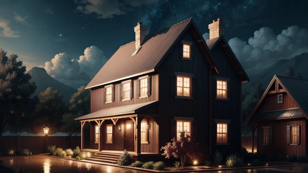 Create a house, BEING PROTECTED BY SEVERAL ANGELS AT NIGHT.