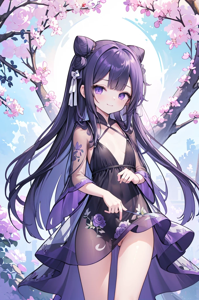 Open the dress ((Toddler girl))　((5 years old))((naked))　Long black hair　nsfw　whole body　Vibrant purple rose garden　smile　Lift up the dress　I can see your crotch　Transparent Black Lady　Black Hat　I can see your chest　((A see-through mini dress with a small amount of sheer lace))((Hair Bun))(Very long hair))((Blunt bangs))((Bitch))((tsurime))((Big eyes))((Skinny body))((expensive))(Pale skin))((Vibrant purple botanical print))blue sky