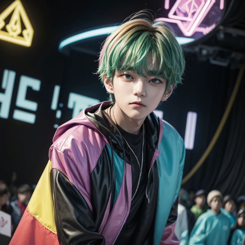 1. "Create an image of Taehyung on a concert stage with bright colorful lights and a microphone in his hand."

2. "Make an illustration of Taehyung in an elegant and modern outfit, posing for a photo shoot."

3. "Imagine Taehyung in a natural landscape, surrounded by wildflowers and wearing a radiant smile."

4. "Design a picture of Taehyung in a retro art style, with pastel colors and geometric shapes."

5. "Create an illustration of Taehyung in an urban environment, with colorful graffiti in the background and wearing streetwear clothes."

6. "Make a picture of Taehyung in a Japanese anime style, with big bright eyes and a captivating expression."

7. "Imagine Taehyung in a futuristic setting, with technological suits and flashing neon lights."

8. "Design an illustration of Taehyung in a fantasy setting, surrounded by magical creatures and surreal landscapes."