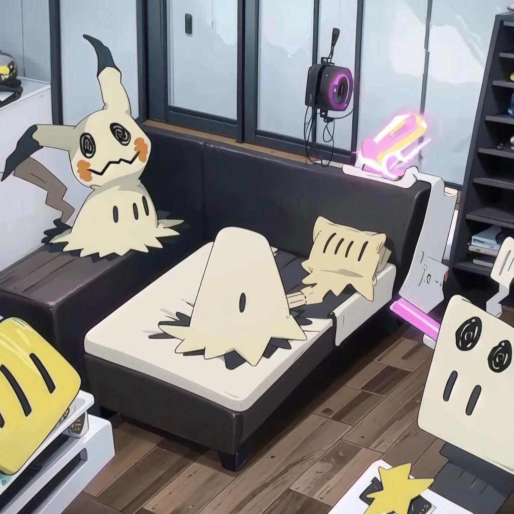 masterpiece,best quality,(Mimikyu_Pokemon),no humans,indoors,living room,