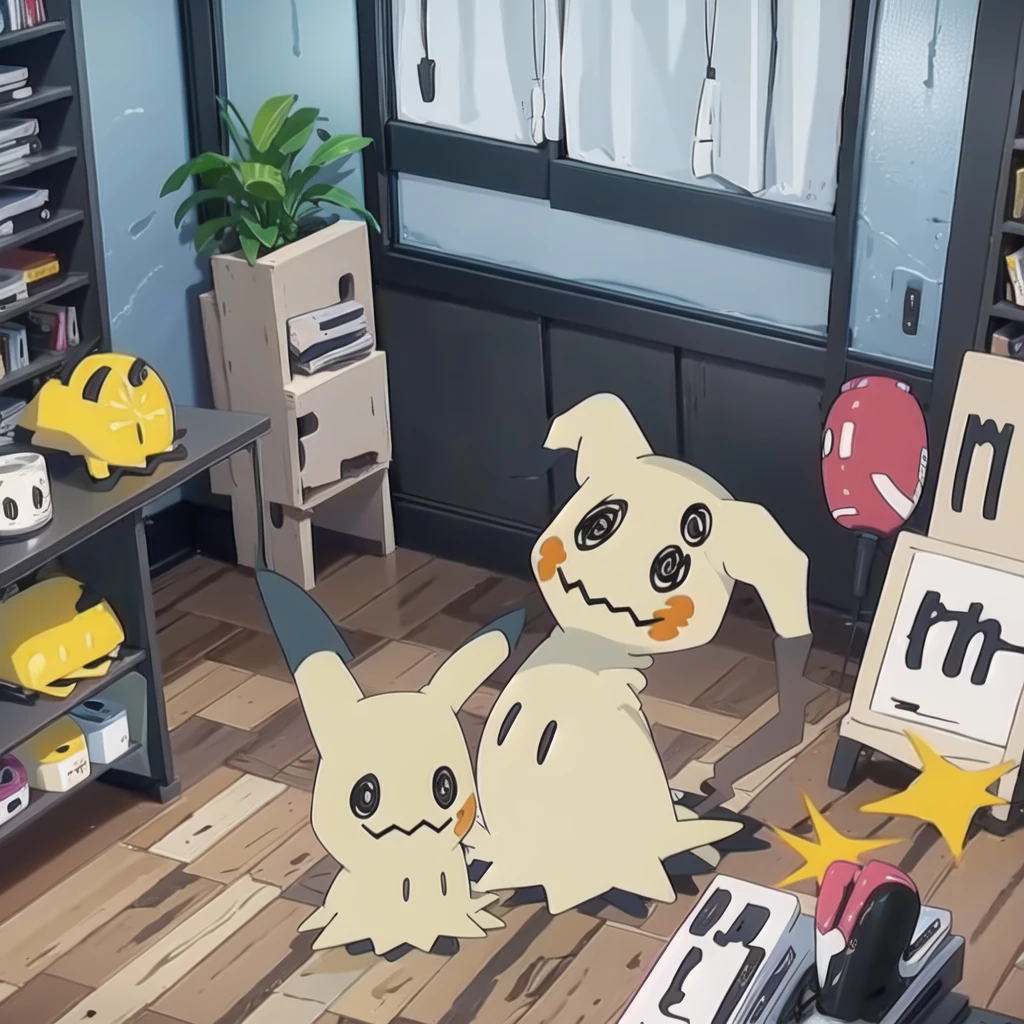 masterpiece,best quality,(Mimikyu_Pokemon),no humans,indoors,living room,