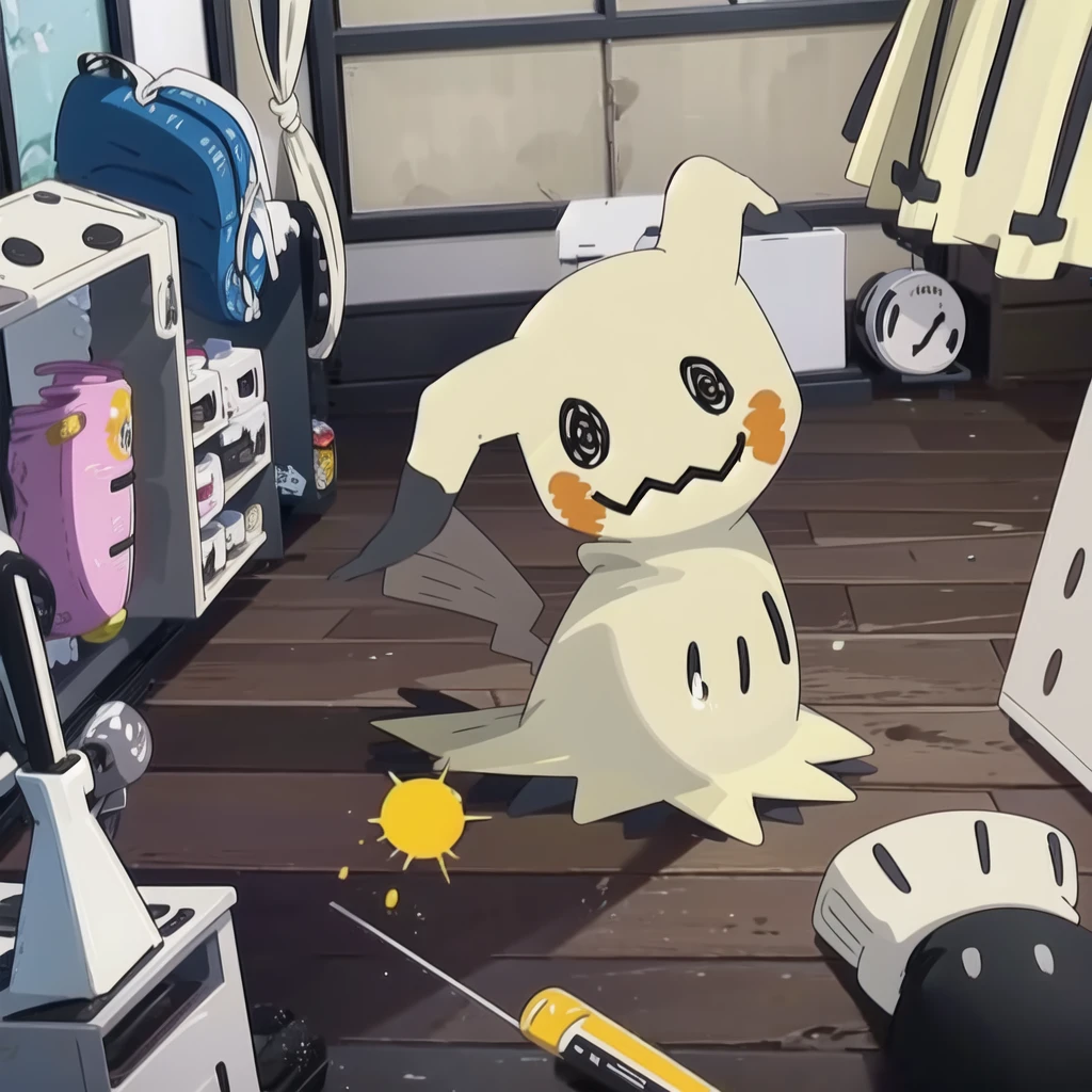 masterpiece,best quality,(Mimikyu_Pokemon),no humans,indoors,living room,