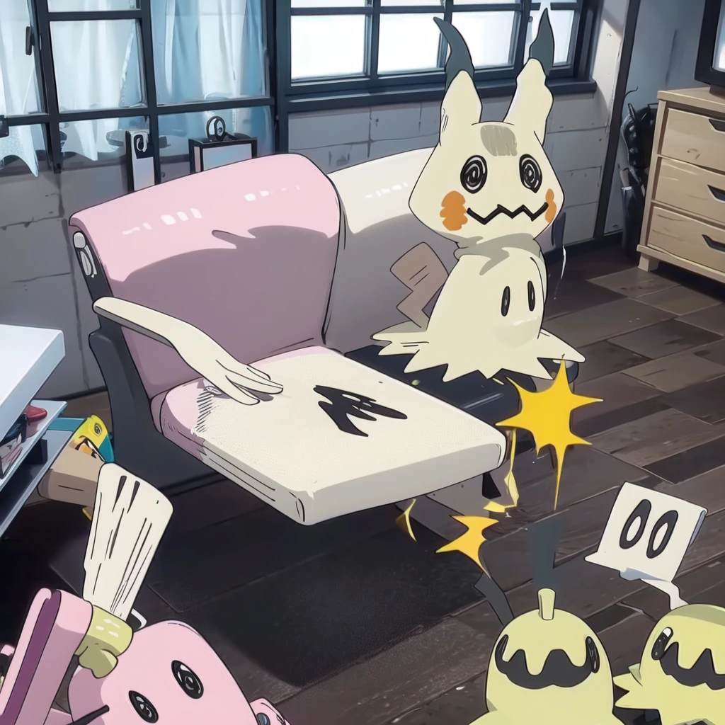 masterpiece,best quality,(Mimikyu_Pokemon),no humans,indoors,living room,