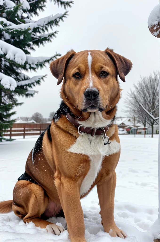 A single dog sitting in snow