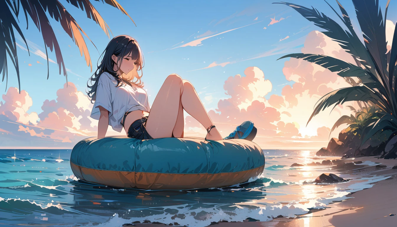 (masterpiece, Highest quality:1.2), 1 Girl, alone,Eyes open,relaxing,Tropical atmosphere,Ocean