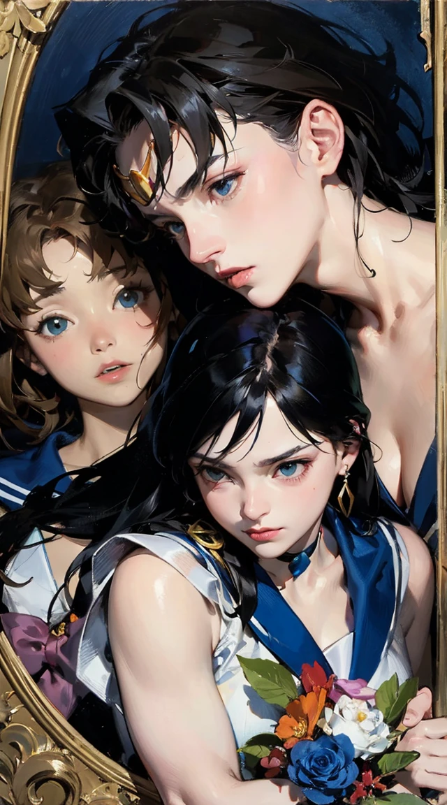 official art, unity 8k wallpaper, ultra detailed, beautiful and aesthetic, masterpiece, best quality, chinese style, (zentangle, mandala, tangle, entangle), ecstasy of flower, 1girl, extremely detailed, dynamic angle, cowboyshot, the most beautiful form of chaos, elegant, a brutalist designed, vivid colours, romanticism, by james jean, roby dwi antono, ross tran, francis bacon, michal mraz, adrian ghenie, petra cortright, gerhard richter, takato yamamoto, ashley wood, atmospheric The main character is Usagi Tsukino, a clumsy and seemingly ordinary teenage girl who discovers that she is the reincarnation of Sailor Moon, the legendary warrior of love and justice. Usagi is joined by other Sailor Guardians, including Sailor Mercury, Sailor Mars, Sailor Jupiter, and Sailor Venus, each of whom possesses unique powers and abilities. Together, they fight evil forces, protect the world from various threats, and search for the Moon Princess.highres, beautiful women, tanned gyaru, blonde hair, high detail, good lighting, lewd, , (((shiny wet spandex short-sleeved cycling suit))), ((wet clothes)), ((soaking wet)), ((wetlook)), (bare thighs), (((wetting herself))), (((peeing herself))), pee streaming down legs, peeing stain, (puddle), (thick thighs), nice long legs, lipstick, detailed face, pretty face, seductive face, aroused, sexually excited, (full body shot), ((in water bathing))